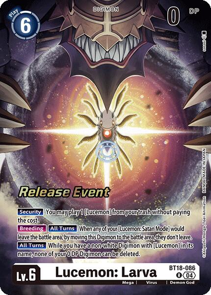 Lucemon: Larva [BT18-086] [Release Special Booster 2.0 Pre-Release Cards] | Shuffle n Cut Hobbies & Games