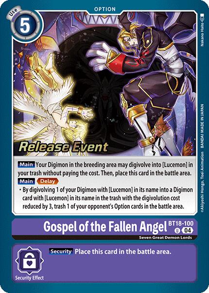 Gospel of the Fallen Angel [BT18-100] [Release Special Booster 2.0 Pre-Release Cards] | Shuffle n Cut Hobbies & Games