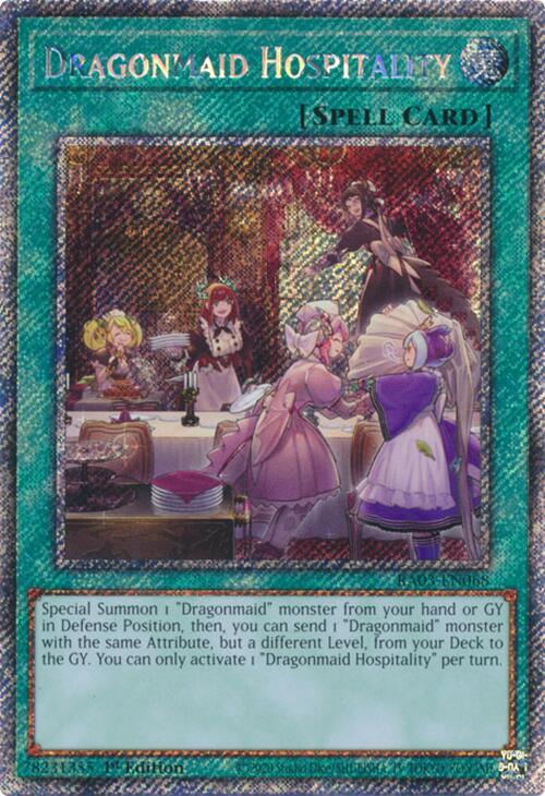 Dragonmaid Hospitality (Platinum Secret Rare) [RA03-EN068] Platinum Secret Rare | Shuffle n Cut Hobbies & Games