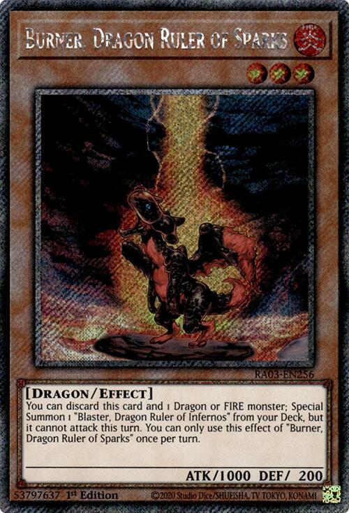 Burner, Dragon Ruler of Sparks (Platinum Secret Rare) [RA03-EN256] Platinum Secret Rare | Shuffle n Cut Hobbies & Games