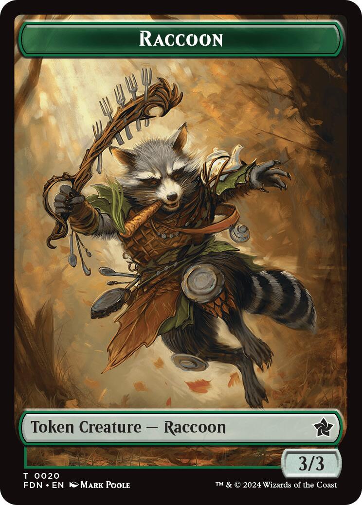 Elf Warrior // Raccoon Doubled-Sided Token [Foundations Tokens] | Shuffle n Cut Hobbies & Games