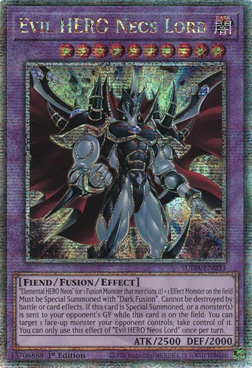 Evil HERO Neos Lord (Quarter Century Secret Rare) [SUDA-EN031] Quarter Century Secret Rare | Shuffle n Cut Hobbies & Games