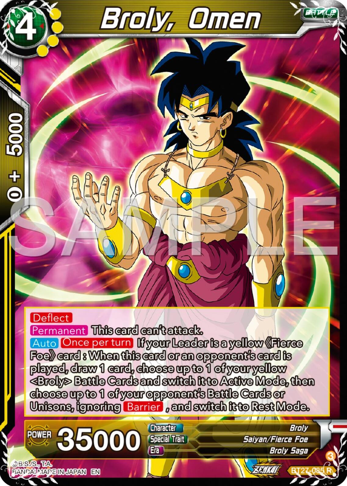 Broly, Omen (BT27-085) [History of Z] | Shuffle n Cut Hobbies & Games