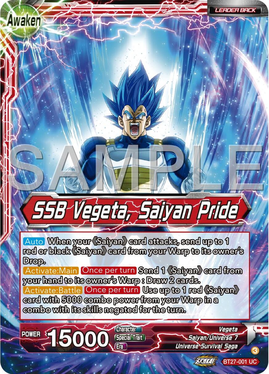 Vegeta // SSB Vegeta, Saiyan Pride (BT27-001) [History of Z] | Shuffle n Cut Hobbies & Games