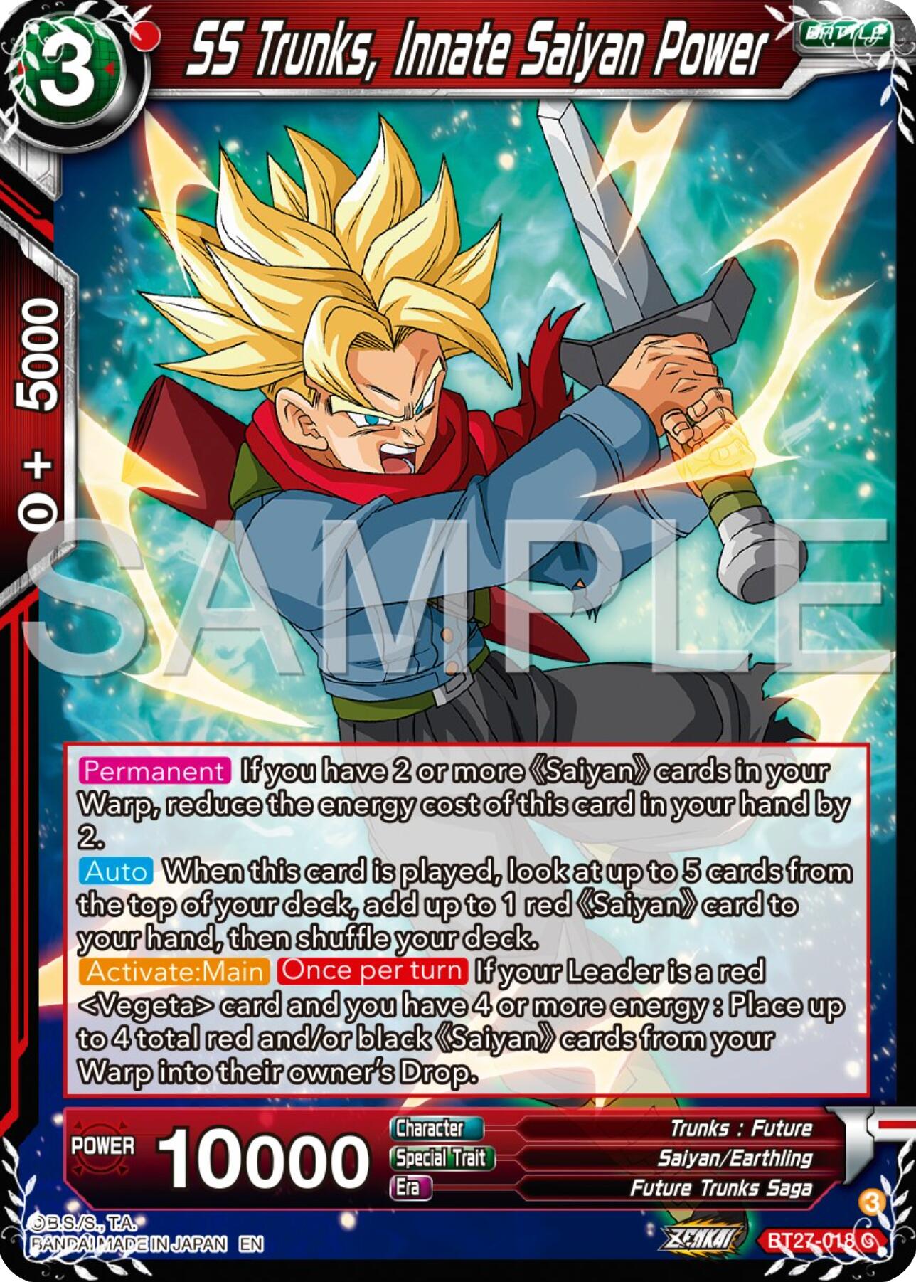 SS Trunks, Innate Saiyan Power (BT27-018) [History of Z] | Shuffle n Cut Hobbies & Games