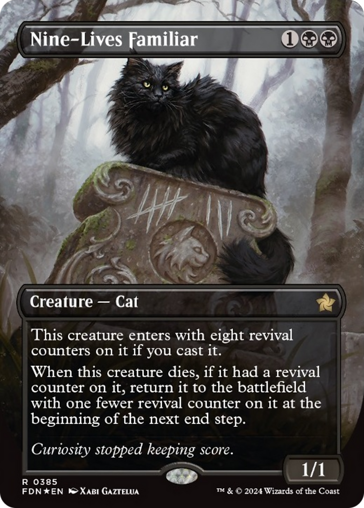 Nine-Lives Familiar (Borderless Mana Foil) [Foundations] | Shuffle n Cut Hobbies & Games