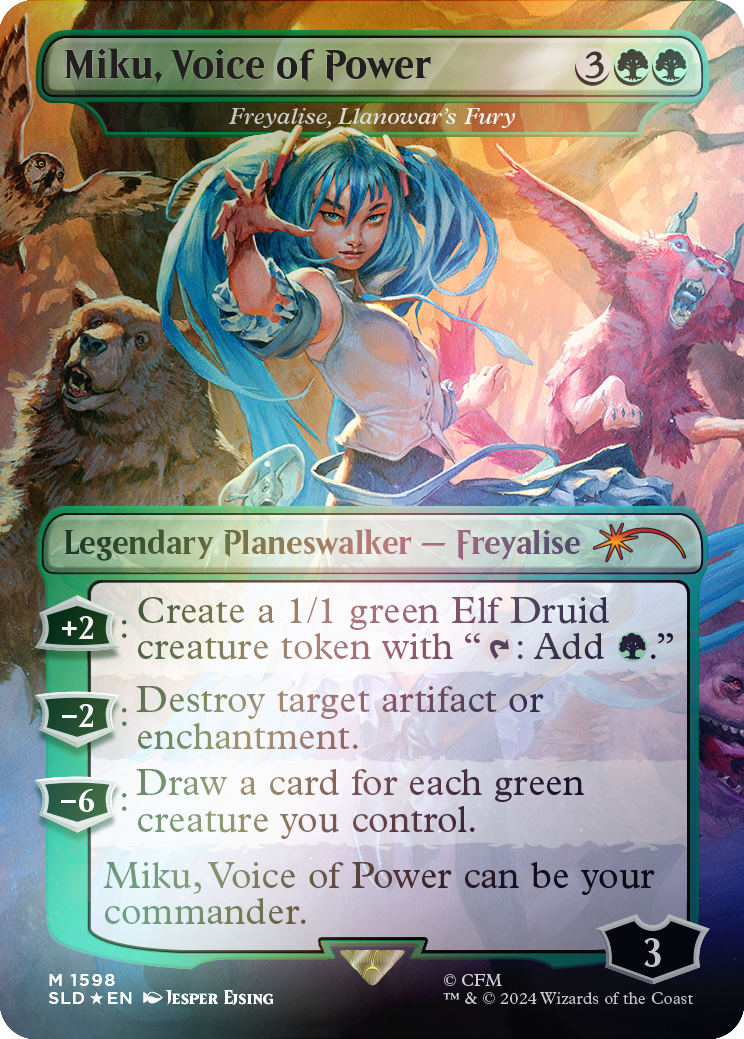 Miku, Voice of Power - Freyalise, Llanowar's Fury (Rainbow Foil) [Secret Lair Drop Series] | Shuffle n Cut Hobbies & Games