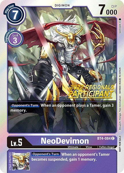 NeoDevimon [BT4-084] (2022 Championship Online Regional) (Online Participant) [Great Legend Promos] | Shuffle n Cut Hobbies & Games