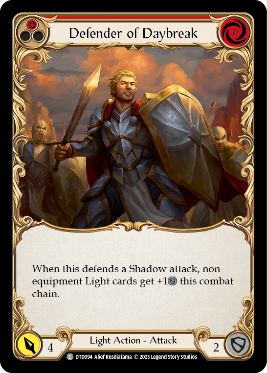 Defender of Daybreak (Red) [DTD094] (Dusk Till Dawn)  Rainbow Foil | Shuffle n Cut Hobbies & Games