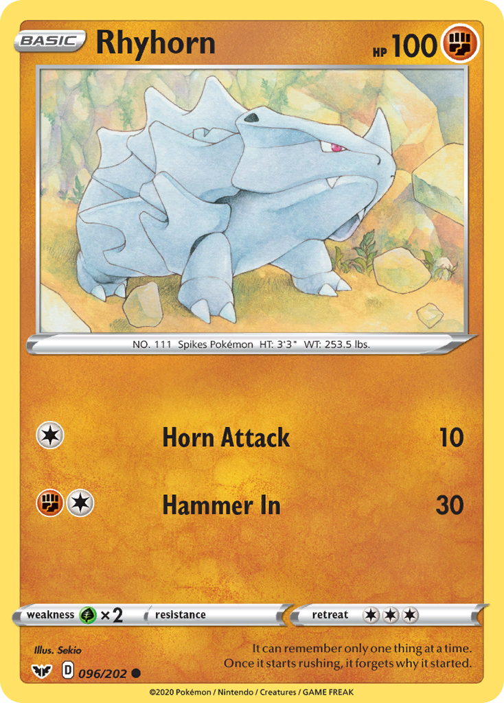 Rhyhorn (096/202) [Sword & Shield: Base Set] | Shuffle n Cut Hobbies & Games