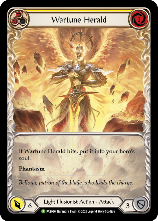 Wartune Herald (Yellow Extended Art) [FAB036] (Promo)  Rainbow Foil | Shuffle n Cut Hobbies & Games