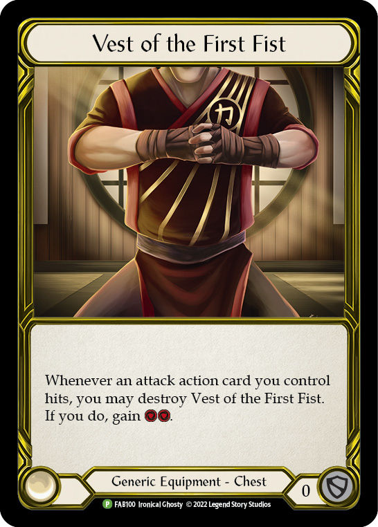 Vest of the First Fist (Golden) [FAB100] (Promo)  Cold Foil | Shuffle n Cut Hobbies & Games