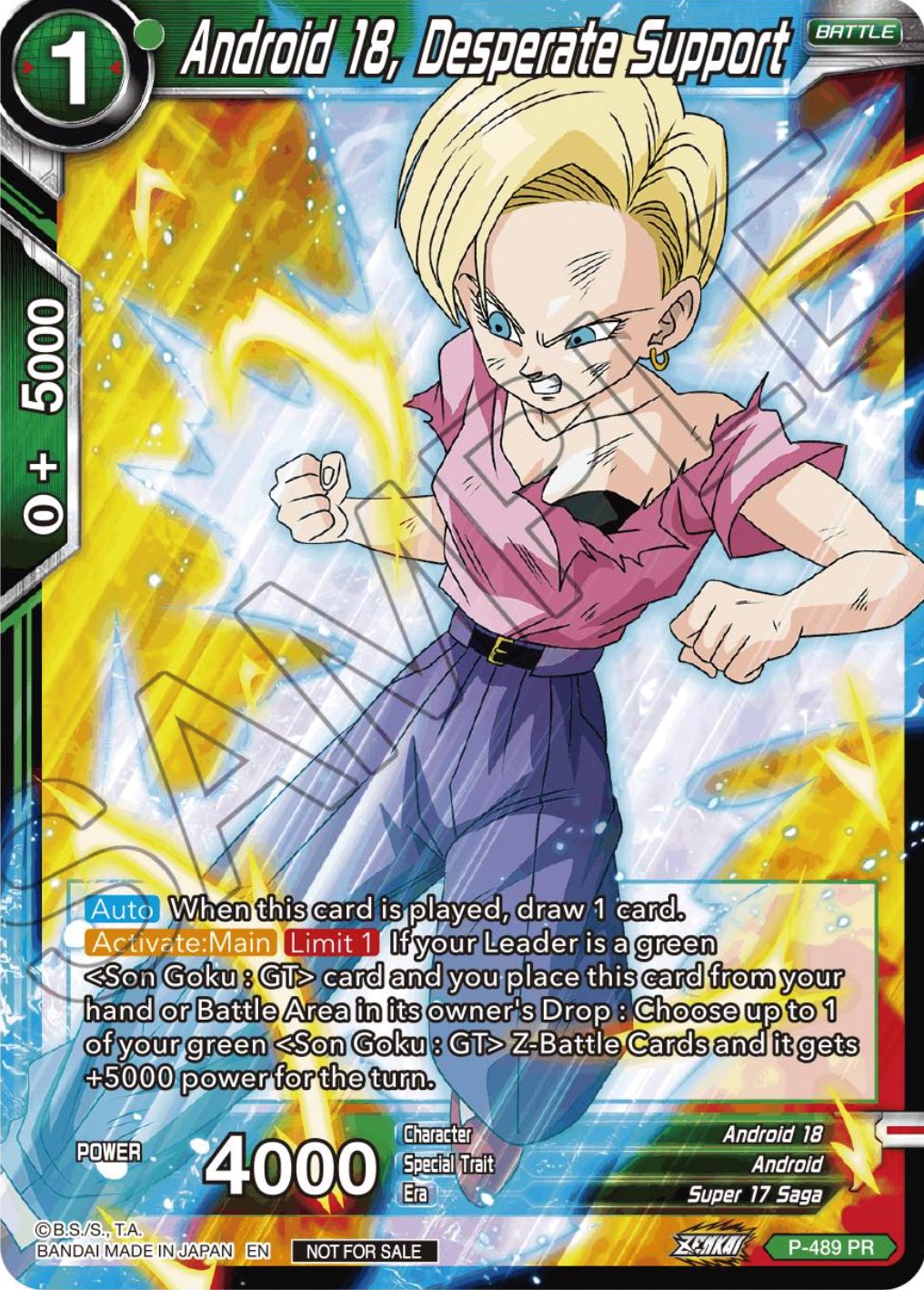 Android 18, Desperate Support (Zenkai Series Tournament Pack Vol.3) (P-489) [Tournament Promotion Cards] | Shuffle n Cut Hobbies & Games