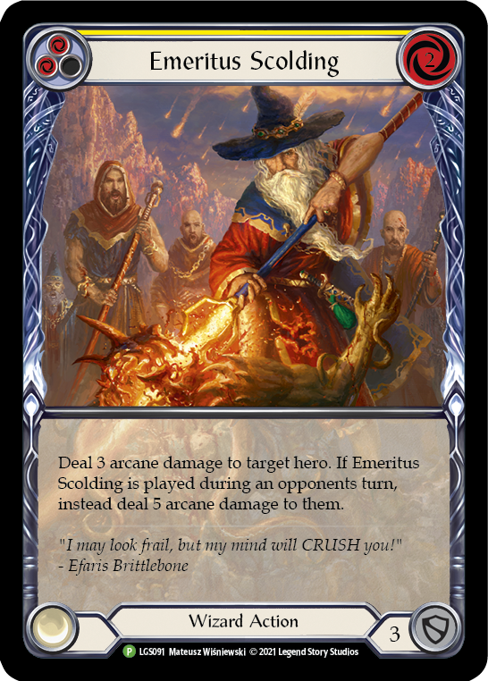 Emeritus Scolding (Yellow Extended Art) [LGS091] (Promo)  Rainbow Foil | Shuffle n Cut Hobbies & Games