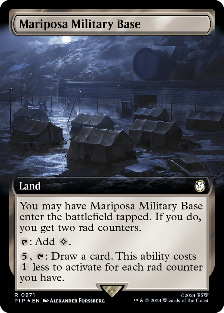 Mariposa Military Base (Extended Art) (Surge Foil) [Fallout] | Shuffle n Cut Hobbies & Games