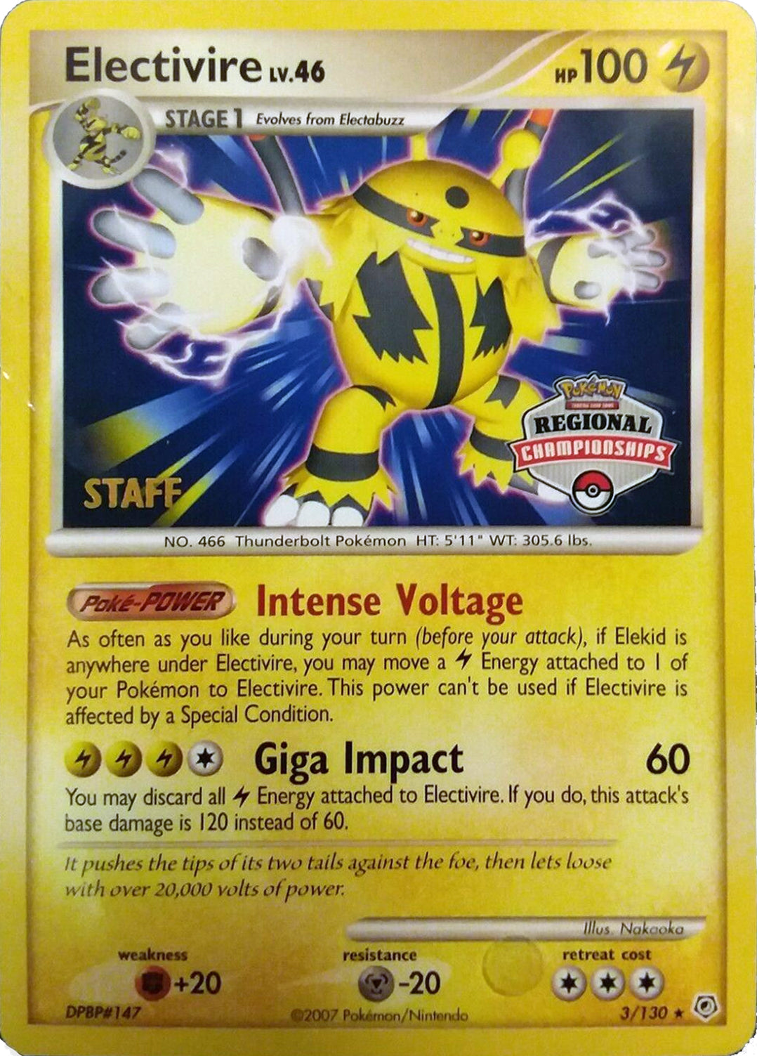 Electivire (003/130) (2008 Staff Regional Championships) [League & Championship Cards] | Shuffle n Cut Hobbies & Games