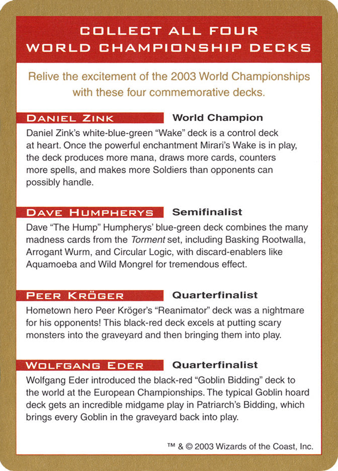 2003 World Championships Ad [World Championship Decks 2003] | Shuffle n Cut Hobbies & Games