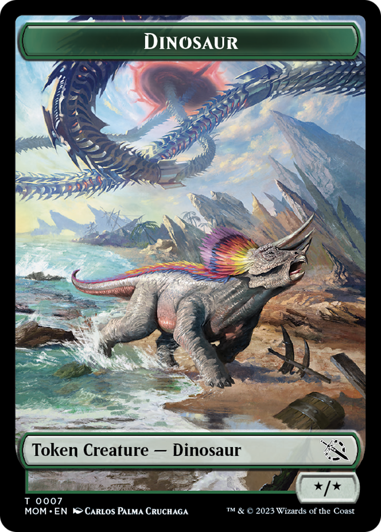 Warrior // Dinosaur Double-Sided Token [March of the Machine Tokens] | Shuffle n Cut Hobbies & Games