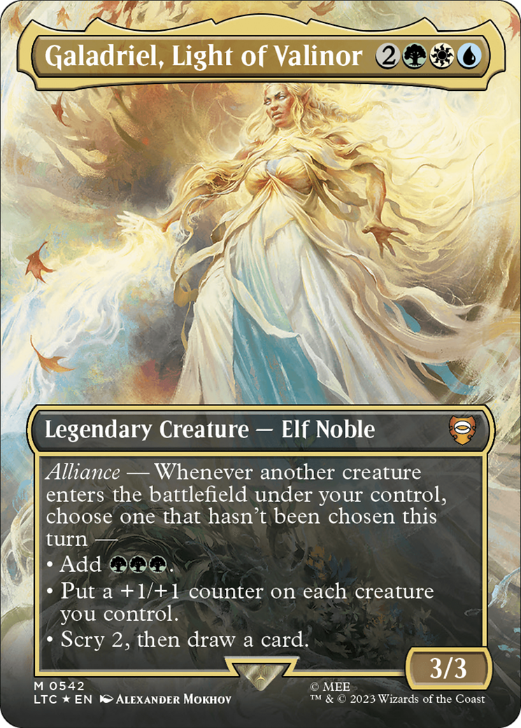 Galadriel, Light of Valinor (Borderless) (Surge Foil) [The Lord of the Rings: Tales of Middle-Earth Commander] | Shuffle n Cut Hobbies & Games