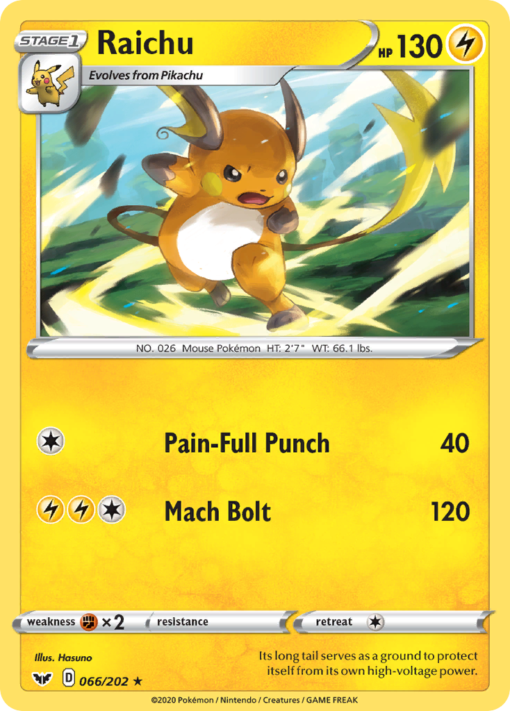 Raichu (066/202) [Sword & Shield: Base Set] | Shuffle n Cut Hobbies & Games