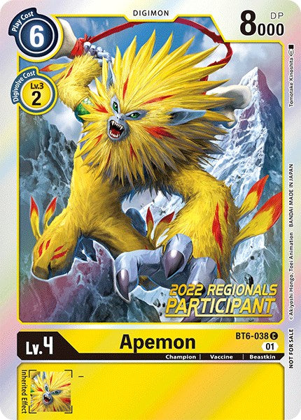 Apemon [BT6-038] (2022 Championship Online Regional) (Online Participant) [Double Diamond Promos] | Shuffle n Cut Hobbies & Games