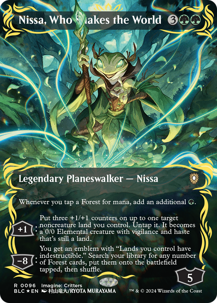 Nissa, Who Shakes the World (Borderless) (Raised Foil) [Bloomburrow Commander] | Shuffle n Cut Hobbies & Games