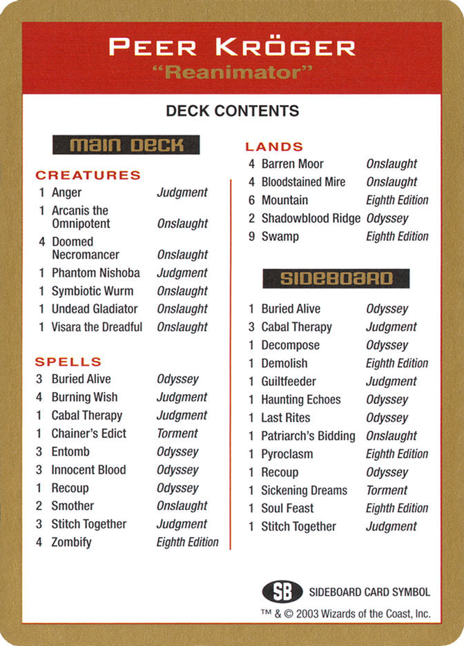 Peer Kroger Decklist [World Championship Decks 2003] | Shuffle n Cut Hobbies & Games