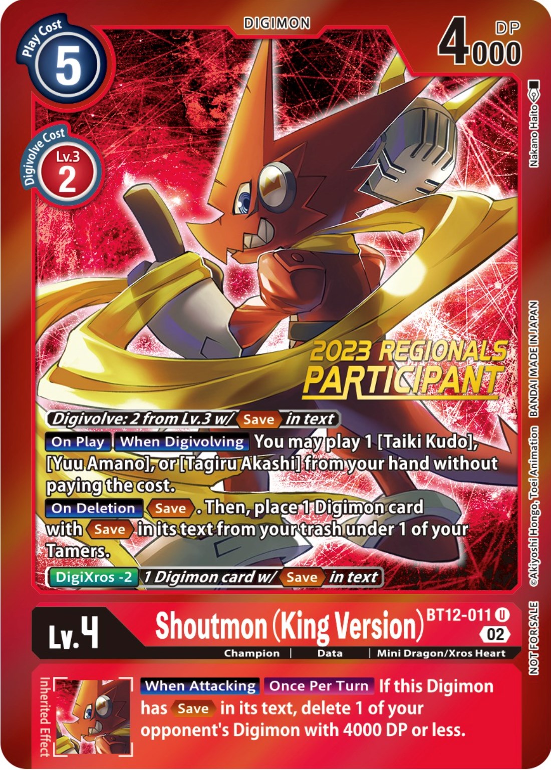 Shoutmon (King Version) [BT12-011] (2023 Regionals Participant) [Across Time Promos] | Shuffle n Cut Hobbies & Games