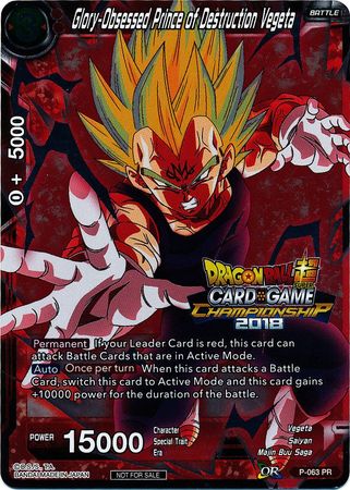 Glory-Obsessed Prince of Destruction Vegeta (P-063) [Tournament Promotion Cards] | Shuffle n Cut Hobbies & Games