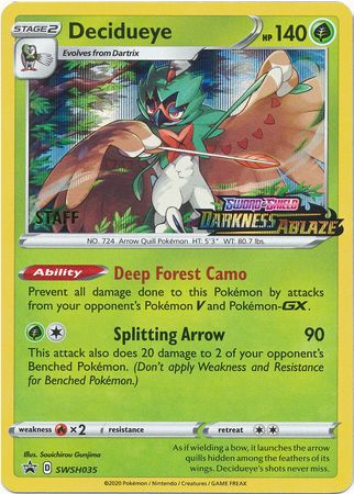 Decidueye (SWSH035) (Staff Prerelease Promo) [Sword & Shield: Black Star Promos] | Shuffle n Cut Hobbies & Games