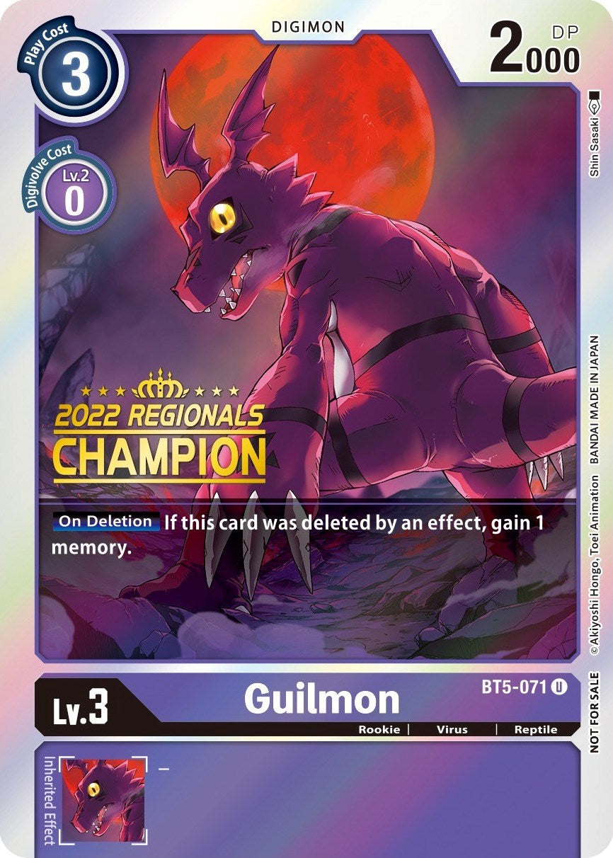 Guilmon [BT5-071] (2022 Championship Offline Regional) (Online Champion) [Battle of Omni Promos] | Shuffle n Cut Hobbies & Games