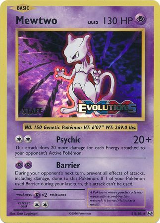 Mewtwo (51/108) (XY Evolutions Staff Prerelease) [XY: Black Star Promos] | Shuffle n Cut Hobbies & Games