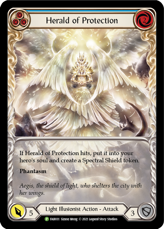 Herald of Protection (Blue Extended Art) [FAB031] (Promo)  Rainbow Foil | Shuffle n Cut Hobbies & Games