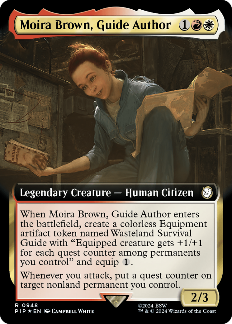 Moira Brown, Guide Author (Extended Art) (Surge Foil) [Fallout] | Shuffle n Cut Hobbies & Games