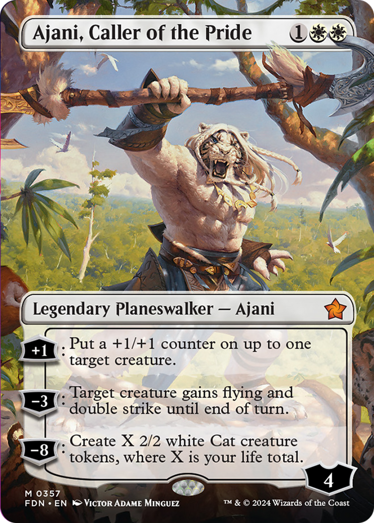 Ajani, Caller of the Pride (Borderless) [Foundations] | Shuffle n Cut Hobbies & Games