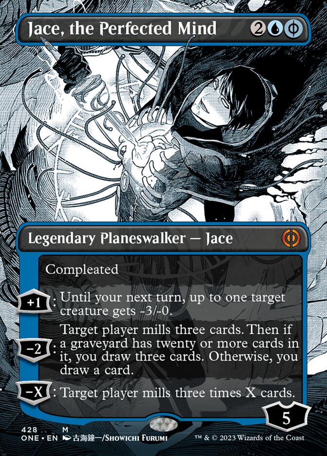 Jace, the Perfected Mind (Borderless Manga Step-and-Compleat Foil) [Phyrexia: All Will Be One] | Shuffle n Cut Hobbies & Games