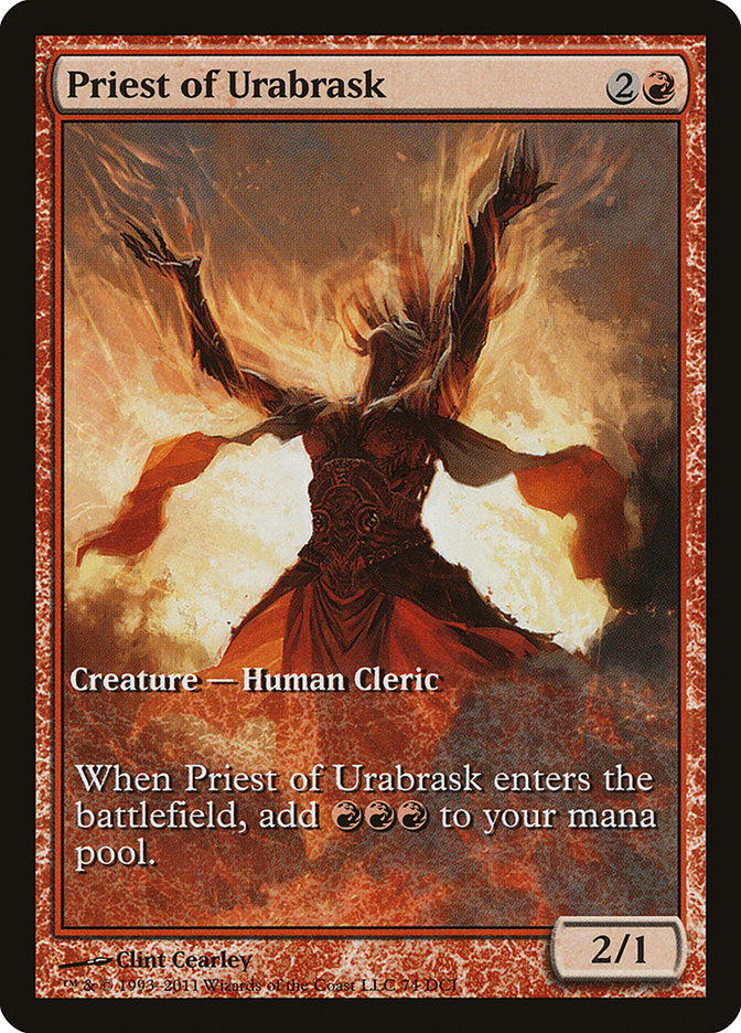 Priest of Urabrask (Game Day) (Full Art) [New Phyrexia Promos] | Shuffle n Cut Hobbies & Games