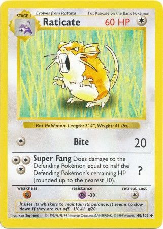 Raticate (40/102) [Base Set Shadowless Unlimited] | Shuffle n Cut Hobbies & Games