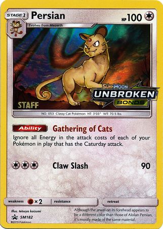 Persian (SM182) (Staff Prerelease Promo) [Sun & Moon: Black Star Promos] | Shuffle n Cut Hobbies & Games