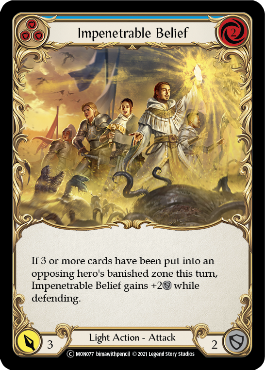 Impenetrable Belief (Blue) (Rainbow Foil) [U-MON077-RF] Unlimited Edition Rainbow Foil | Shuffle n Cut Hobbies & Games