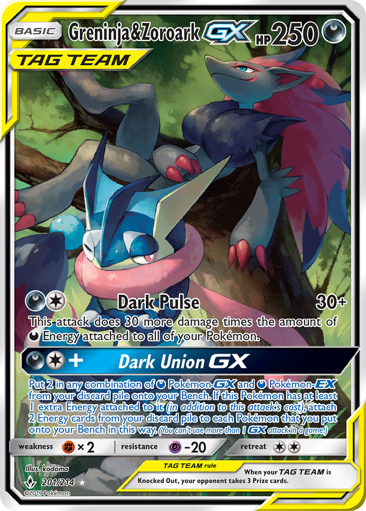 Greninja & Zoroark GX (201/214) [Sun & Moon: Unbroken Bonds] | Shuffle n Cut Hobbies & Games