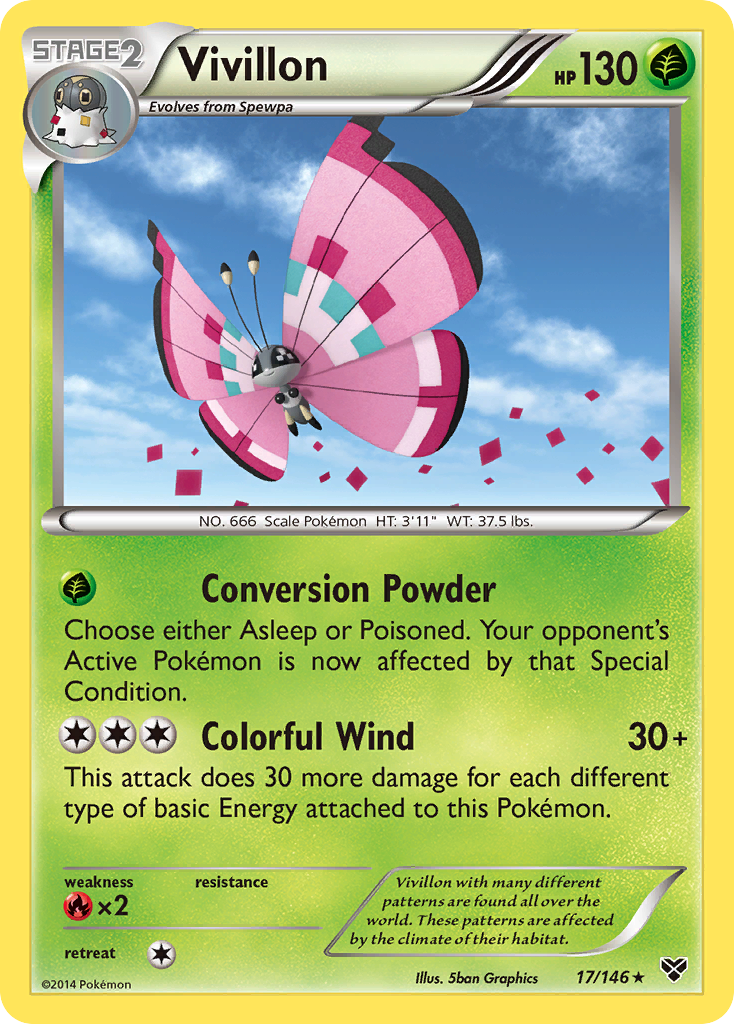 Vivillon (17/146) (Meadow Form/Pink Wings) [XY: Base Set] | Shuffle n Cut Hobbies & Games