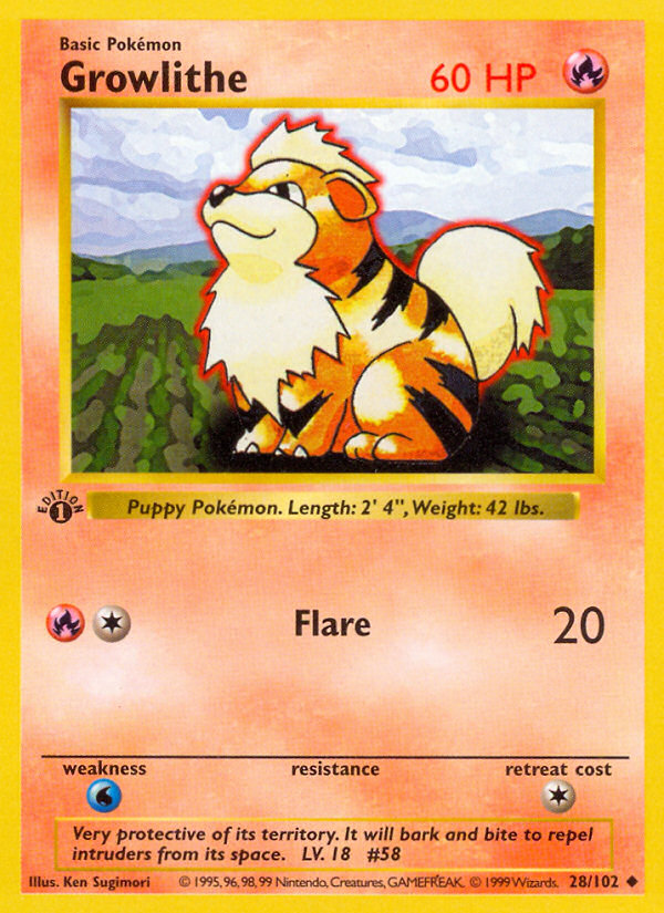 Growlithe (28/102) (Shadowless) [Base Set 1st Edition] | Shuffle n Cut Hobbies & Games