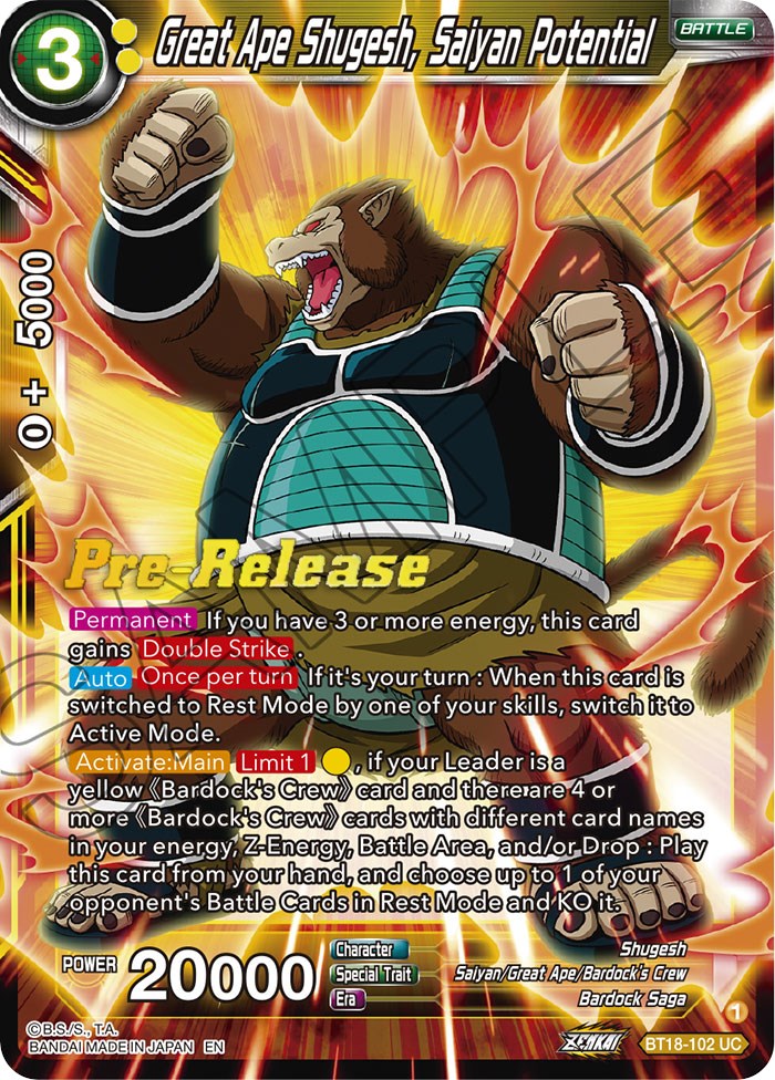 Great Ape Shugesh, Saiyan Potential (BT18-102) [Dawn of the Z-Legends Prerelease Promos] | Shuffle n Cut Hobbies & Games