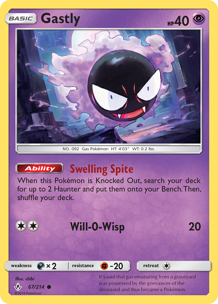 Gastly (67/214) [Sun & Moon: Unbroken Bonds] | Shuffle n Cut Hobbies & Games