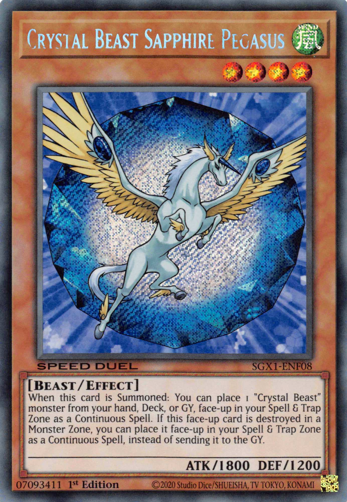 Crystal Beast Sapphire Pegasus [SGX1-ENF08] Secret Rare | Shuffle n Cut Hobbies & Games