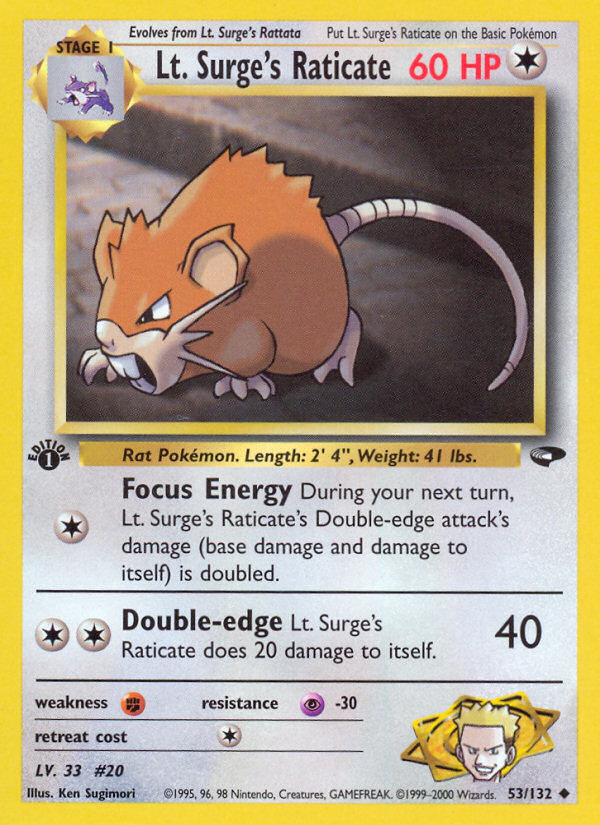 Lt. Surge's Raticate (53/132) [Gym Challenge 1st Edition] | Shuffle n Cut Hobbies & Games