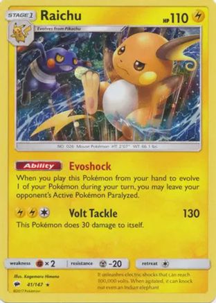 Raichu (41/147) (Cosmos Holo) [Sun & Moon: Burning Shadows] | Shuffle n Cut Hobbies & Games