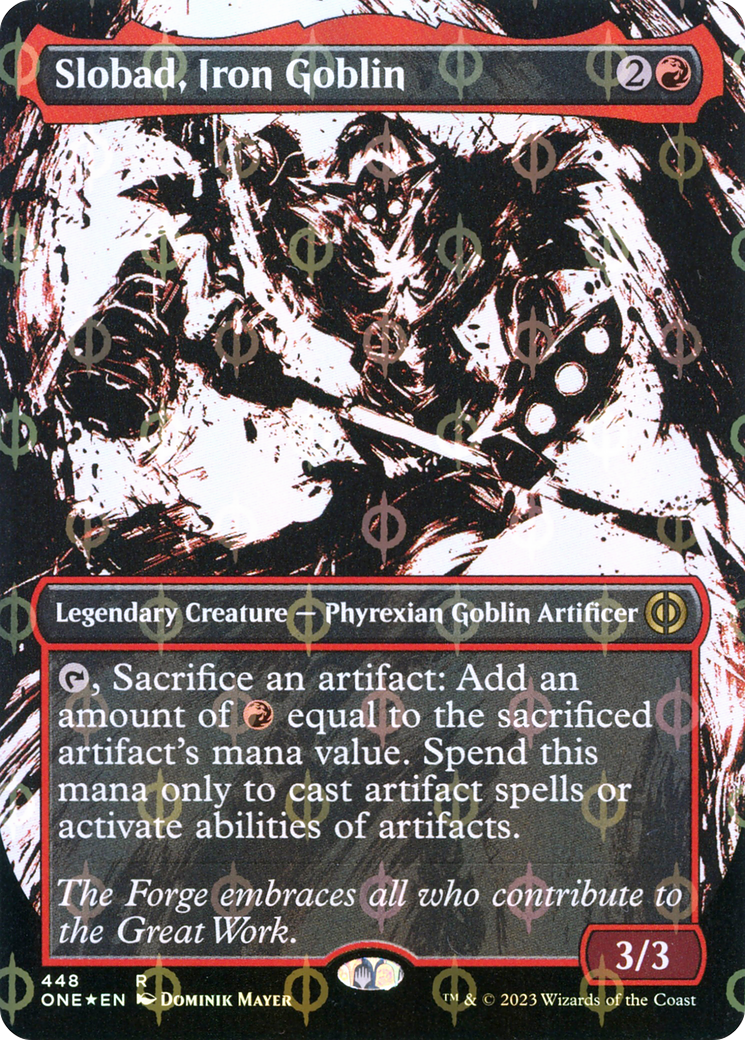 Slobad, Iron Goblin (Borderless Ichor Step-and-Compleat Foil) [Phyrexia: All Will Be One] | Shuffle n Cut Hobbies & Games