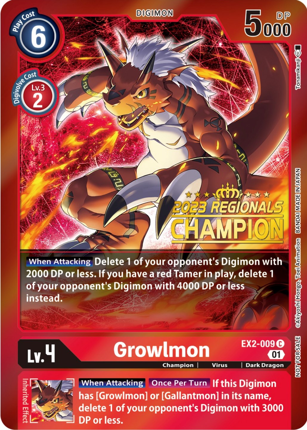 Growlmon [EX2-009] (2023 Regionals Champion) [Digital Hazard Promos] | Shuffle n Cut Hobbies & Games